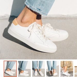 Soludos Sneekers, white leather with a camel rim detail